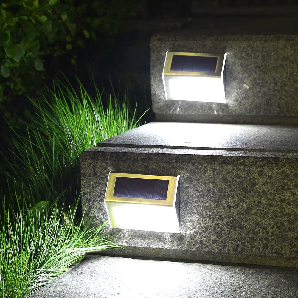 2 pcs/lot solar small stair light wall light Outdoor garden landscape decoration garden stair step wall light waterproof switch High brightness LED light 304 stainless steel +ABS+PC white light